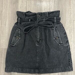 Black denim mini skirt — Paperbag style
